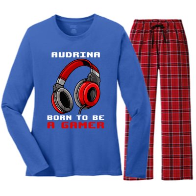 Audrina Born To Be A Gamer Personalized Gift Women's Long Sleeve Flannel Pajama Set 