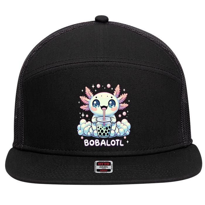 Axolotl Bubble Tea Anime Kawaii Cute Axolotl  7 Panel Mesh Trucker Snapback Hat