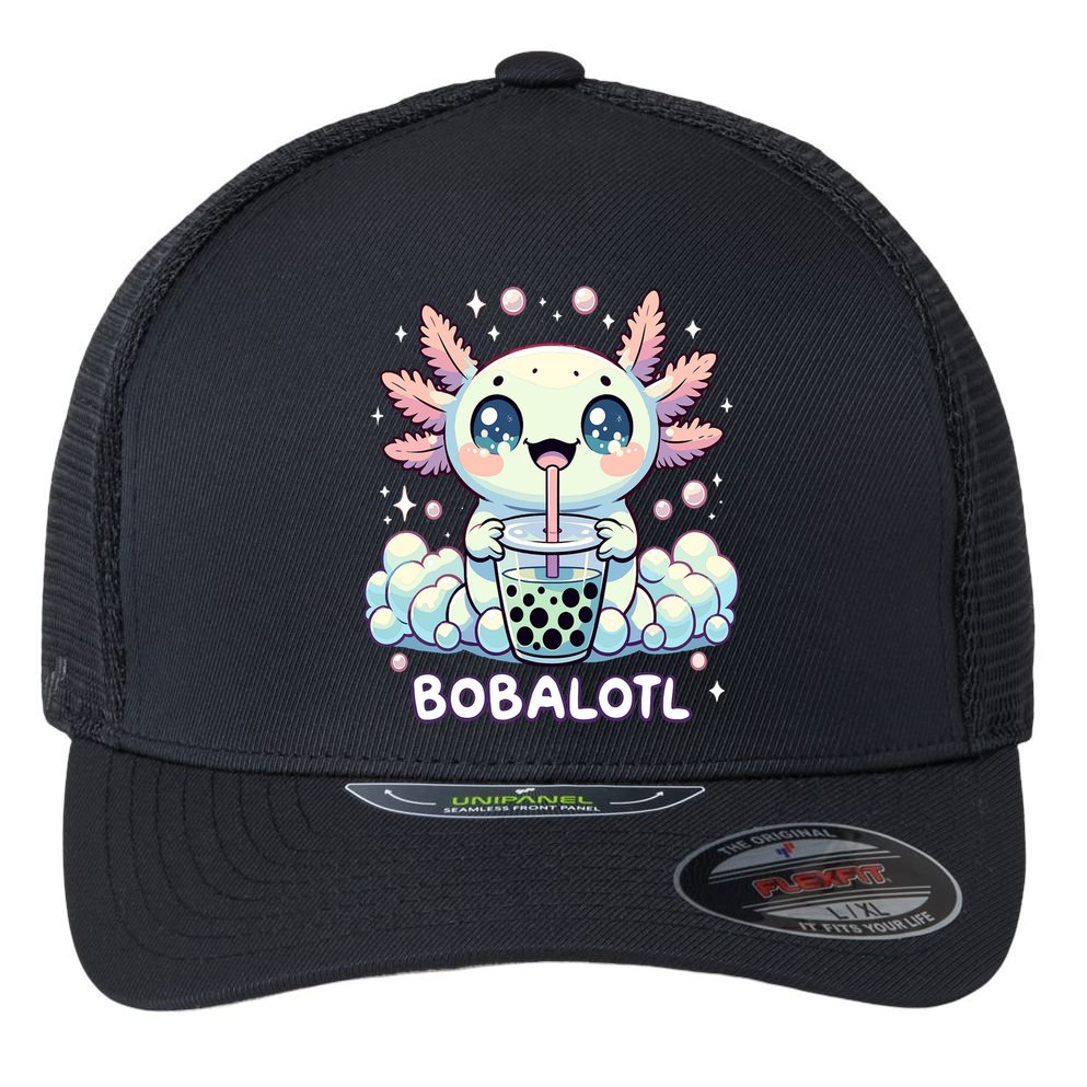 Axolotl Bubble Tea Anime Kawaii Cute Axolotl  Flexfit Unipanel Trucker Cap
