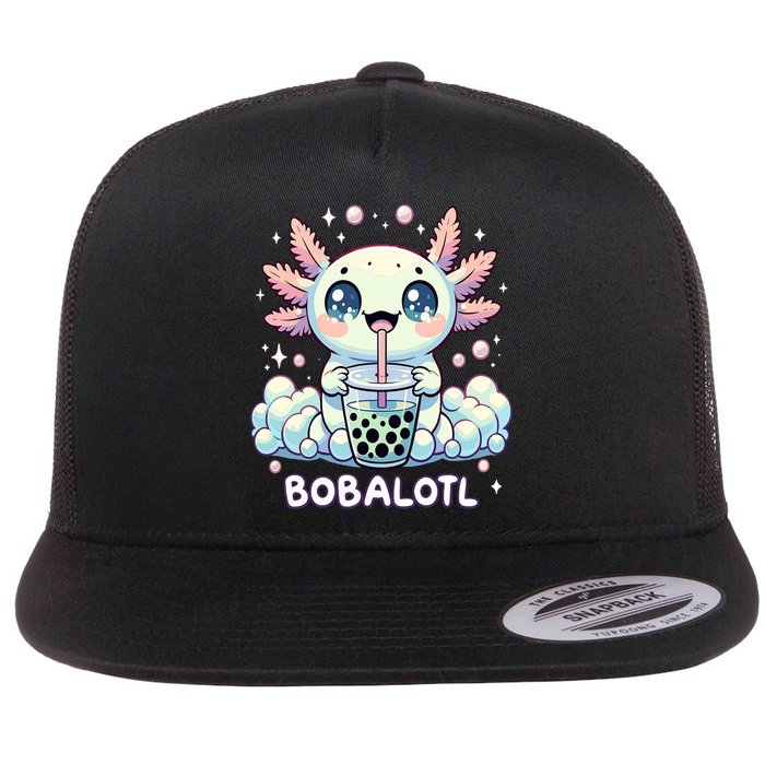 Axolotl Bubble Tea Anime Kawaii Cute Axolotl  Flat Bill Trucker Hat
