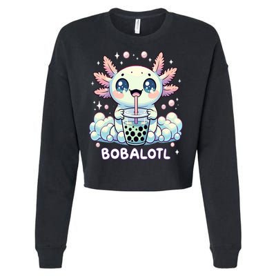 Axolotl Bubble Tea Anime Kawaii Cute Axolotl  Cropped Pullover Crew