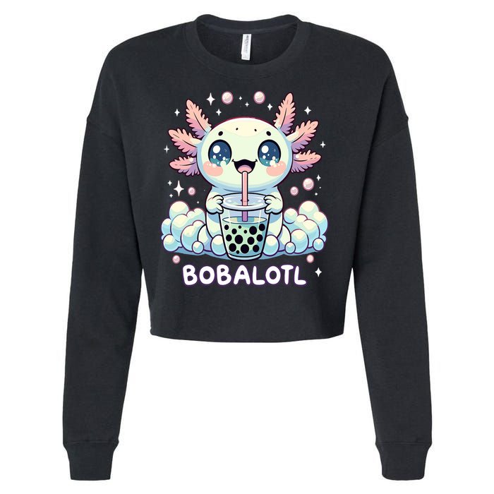 Axolotl Bubble Tea Anime Kawaii Cute Axolotl  Cropped Pullover Crew