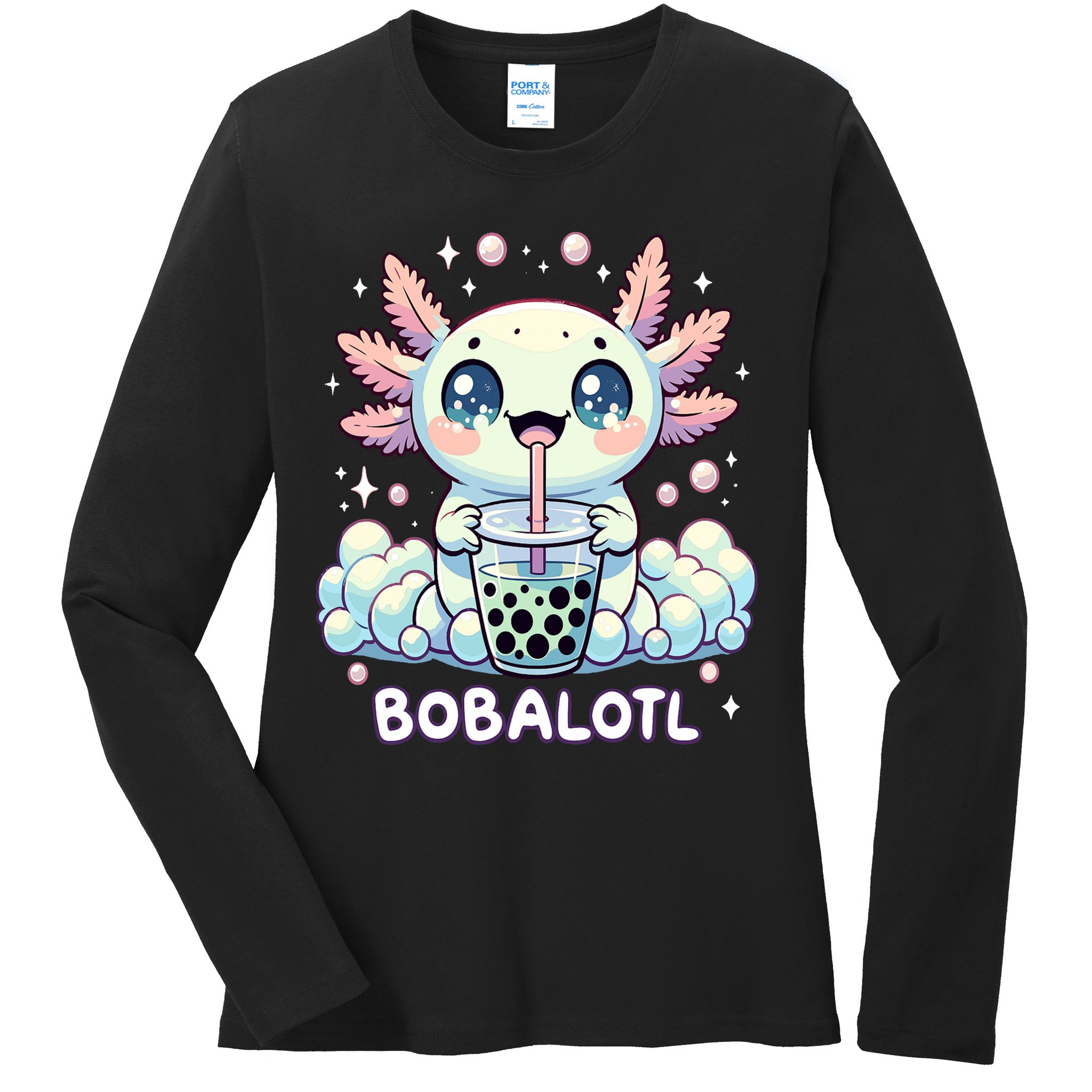 Axolotl Bubble Tea Anime Kawaii Cute Axolotl  Ladies Long Sleeve Shirt