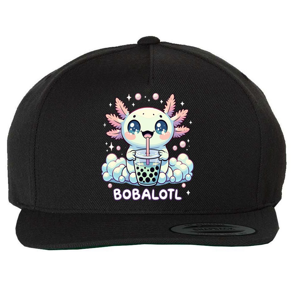 Axolotl Bubble Tea Anime Kawaii Cute Axolotl  Wool Snapback Cap