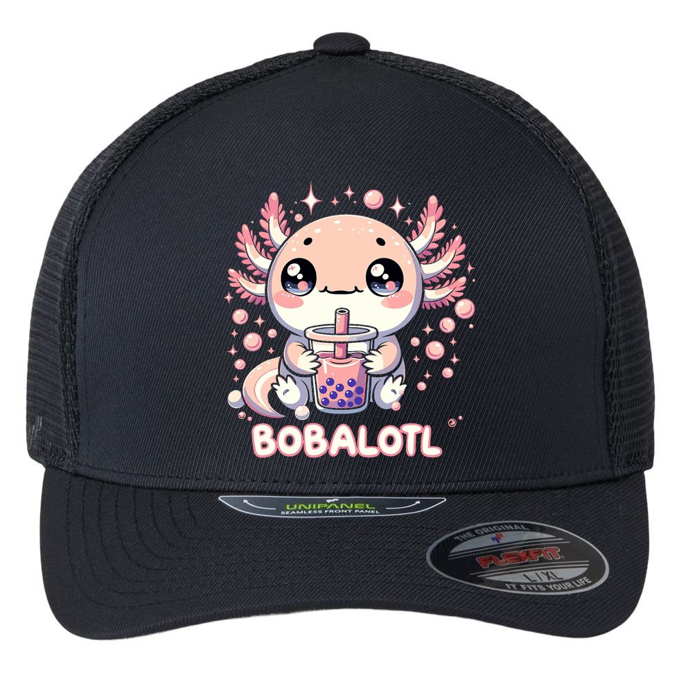 Axolotl Boba Tea Kawaii Anime Cute Flexfit Unipanel Trucker Cap