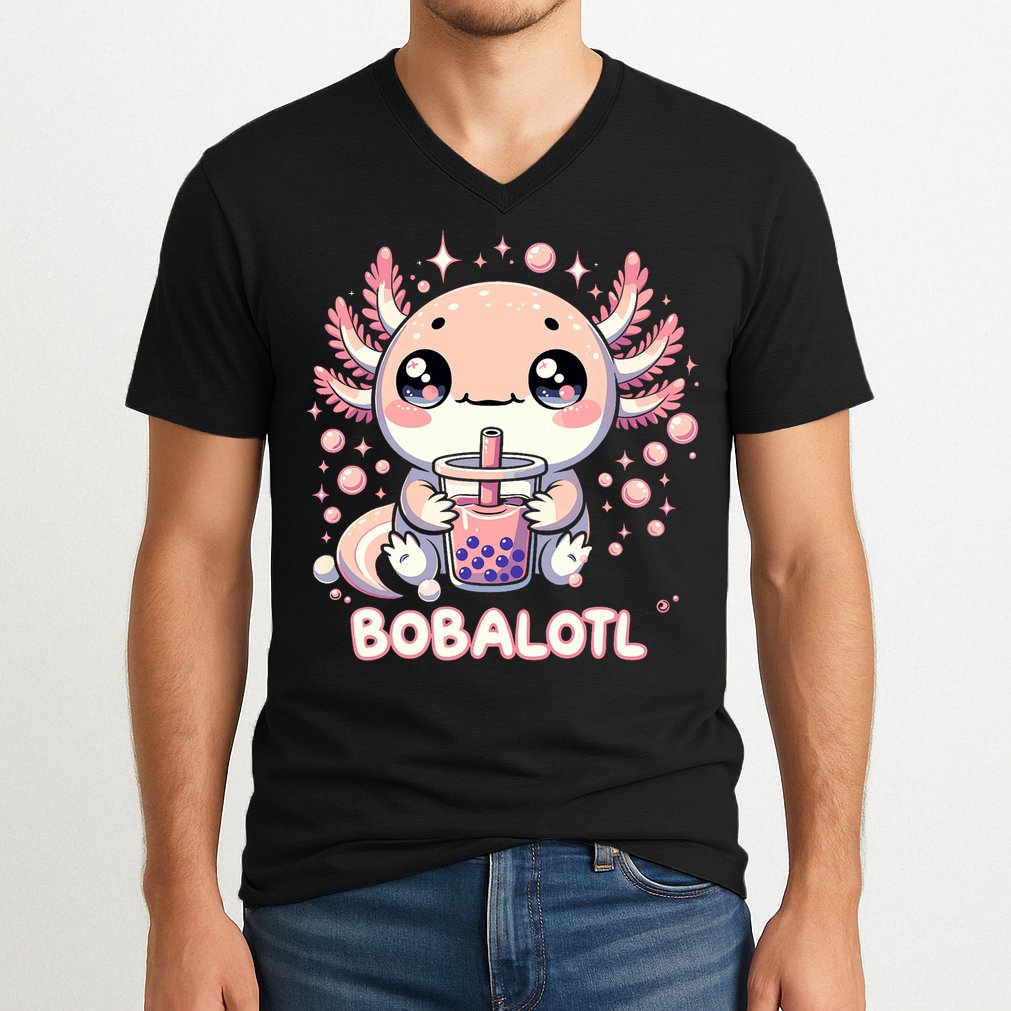 Axolotl Boba Tea Kawaii Anime Cute V-Neck T-Shirt