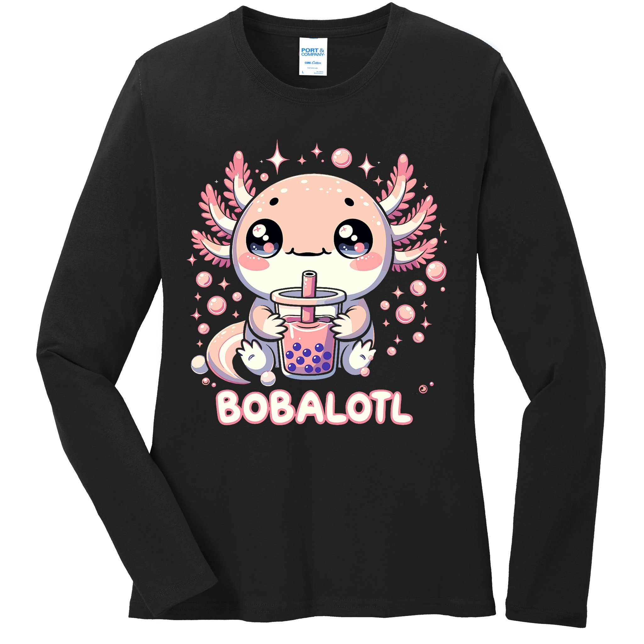 Axolotl Boba Tea Kawaii Anime Cute Ladies Long Sleeve Shirt