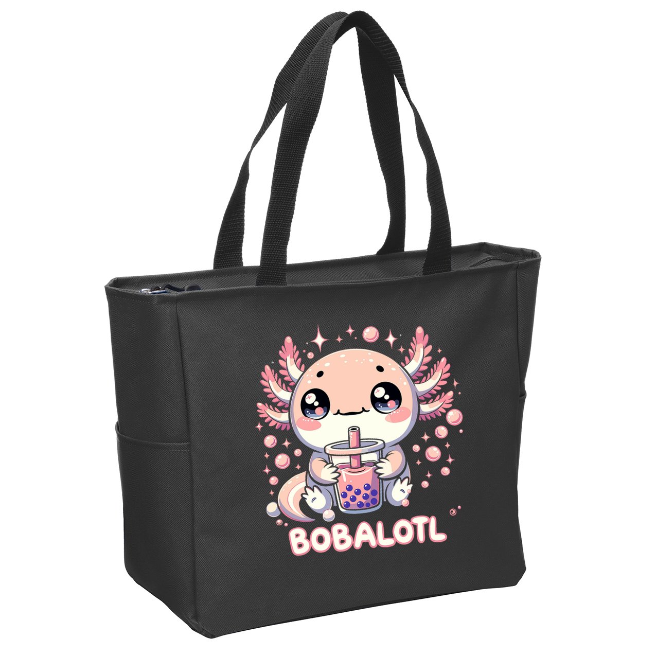 Axolotl Boba Tea Kawaii Anime Cute Zip Tote Bag