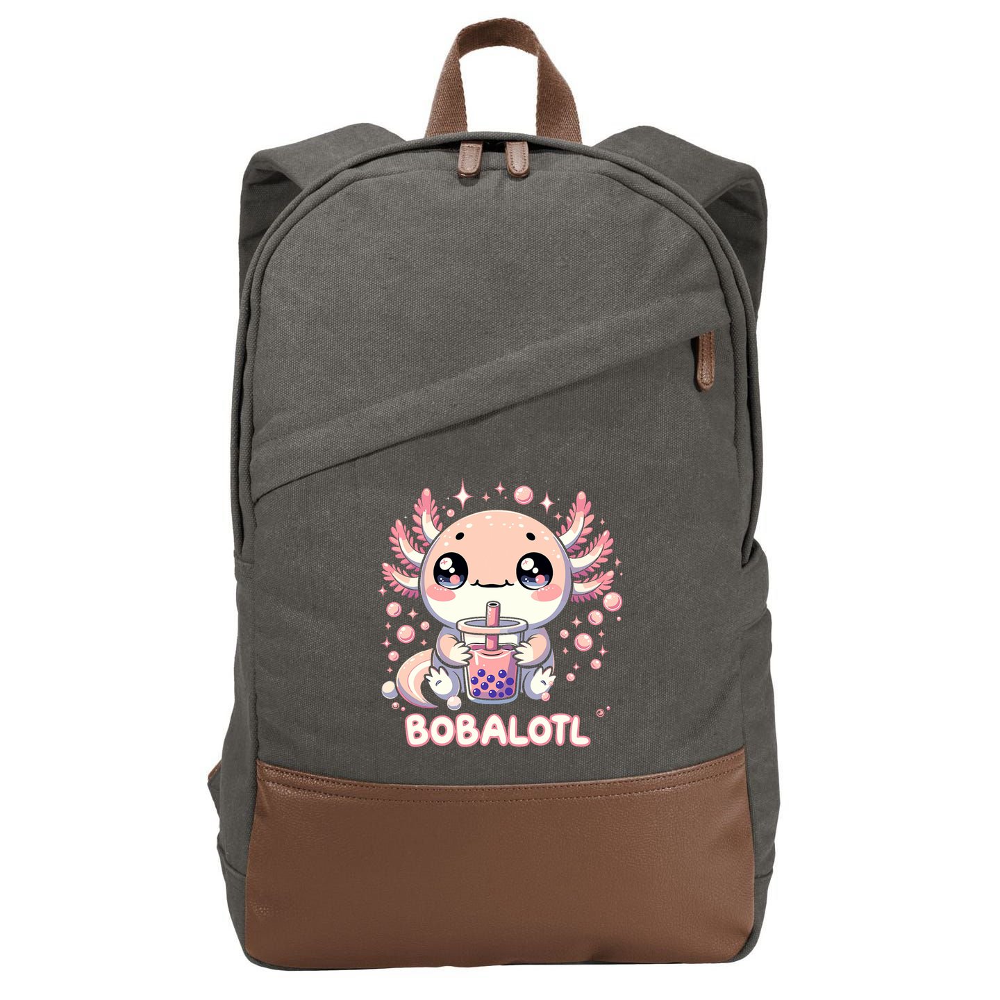 Axolotl Boba Tea Kawaii Anime Cute Cotton Canvas Backpack