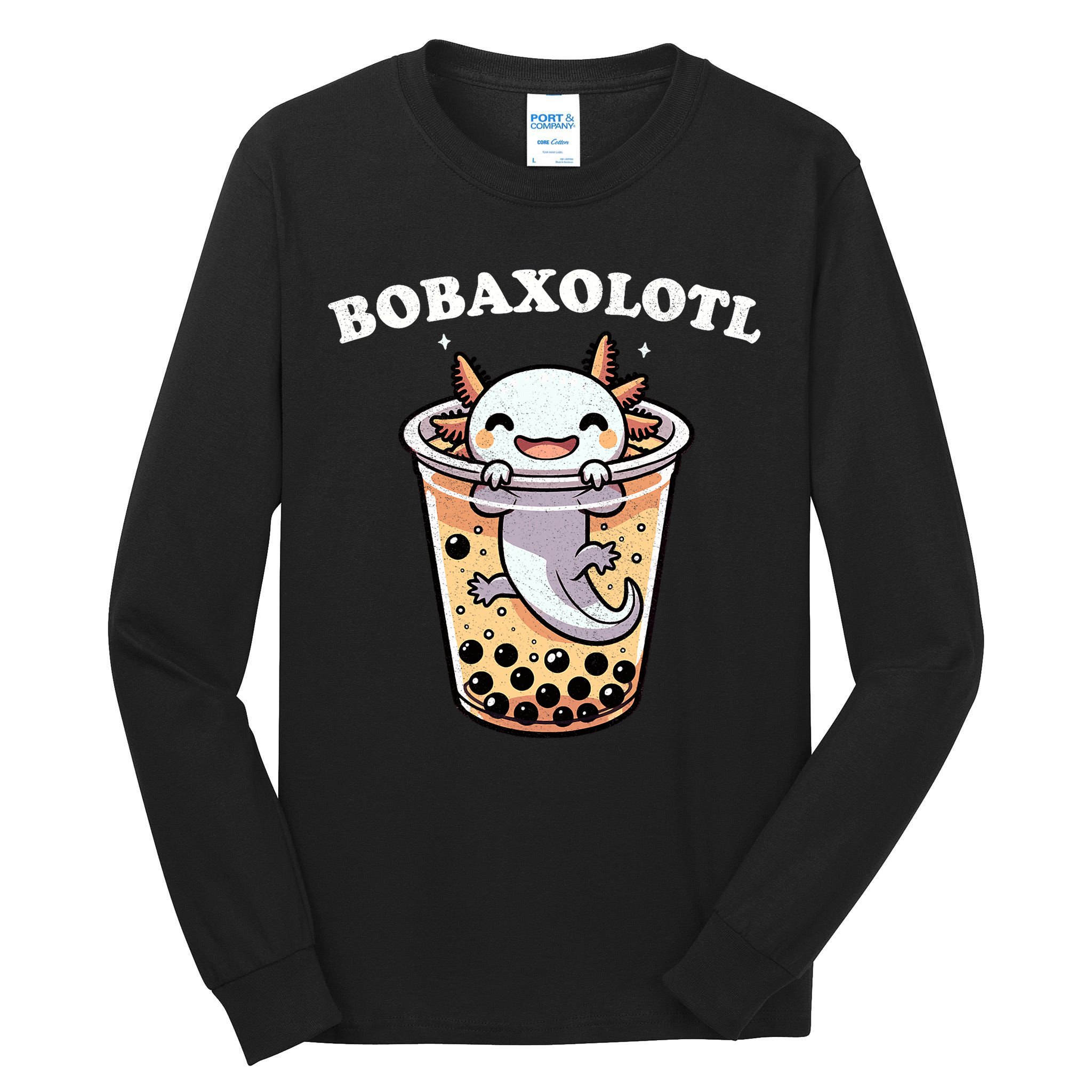 Axolotl Boba Tea Bubble Tea Milk Tea Anime Axolotl Funny Tall Long Sleeve T-Shirt