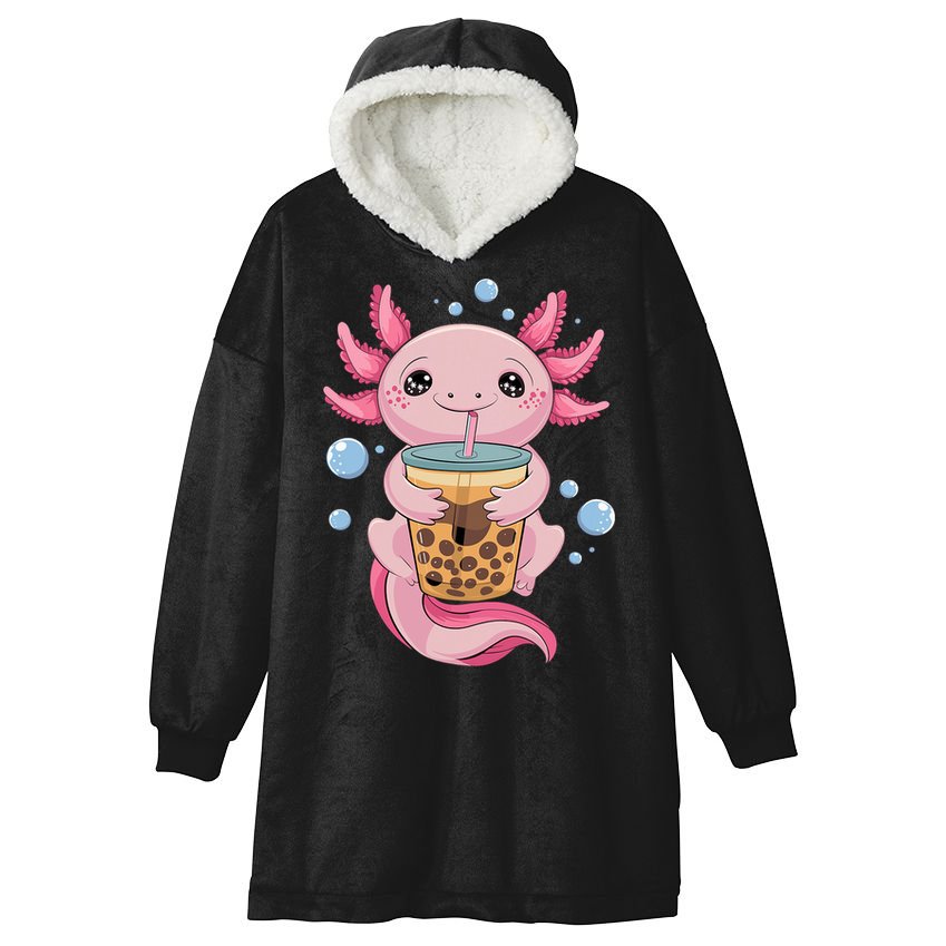 Axolotl Boba Tea Bubble Tea Kawaii Axolotl Hooded Wearable Blanket
