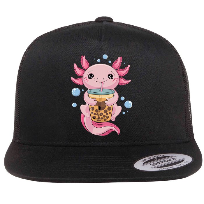 Axolotl Boba Tea Bubble Tea Kawaii Axolotl Flat Bill Trucker Hat