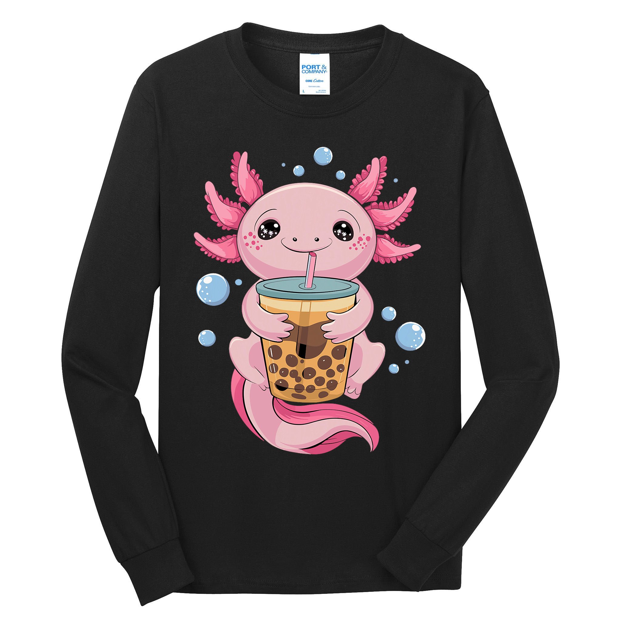 Axolotl Boba Tea Bubble Tea Kawaii Axolotl Tall Long Sleeve T-Shirt