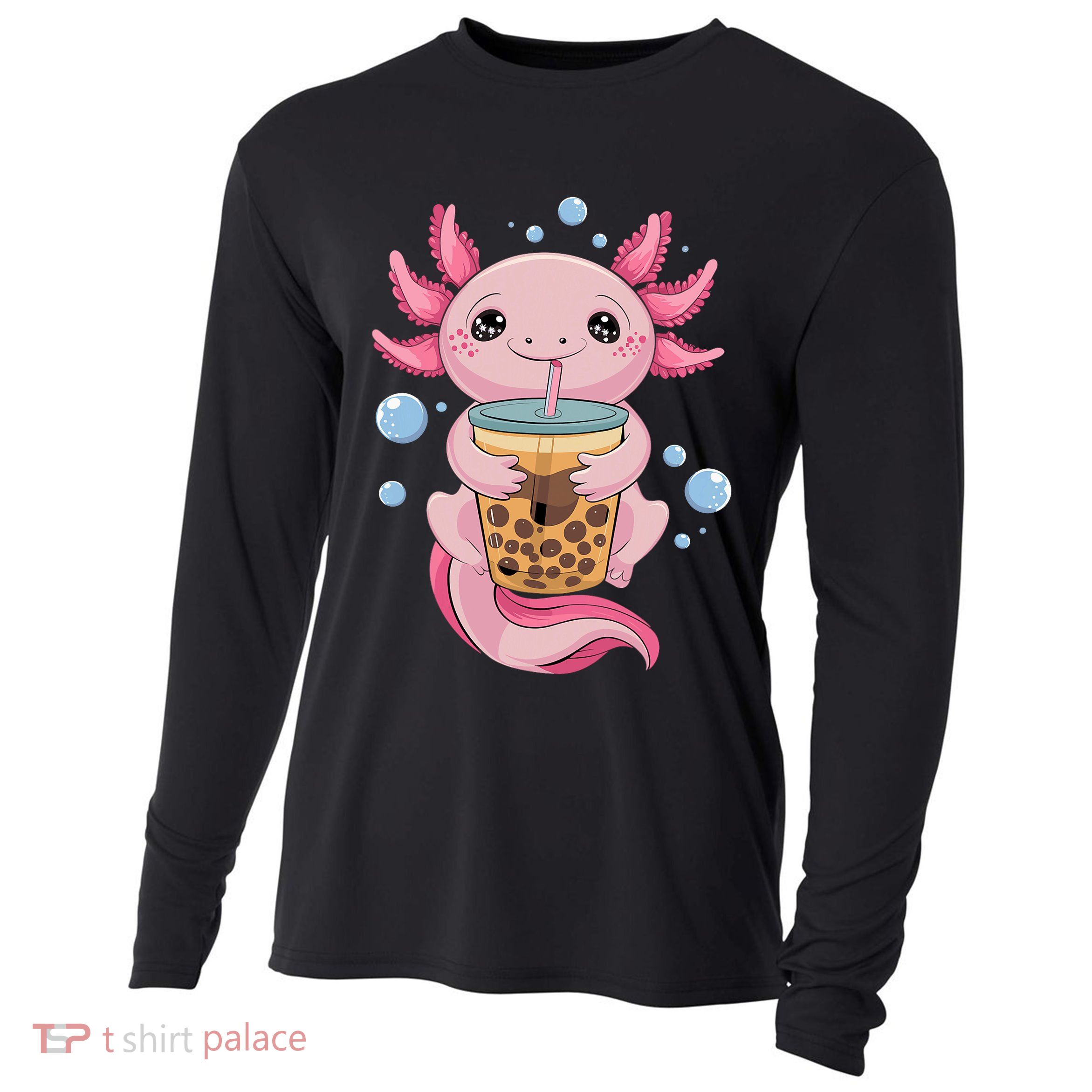 Axolotl Boba Tea Bubble Tea Kawaii Axolotl Cooling Performance Long Sleeve Crew