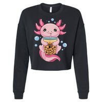 Axolotl Boba Tea Bubble Tea Kawaii Axolotl Cropped Pullover Crew