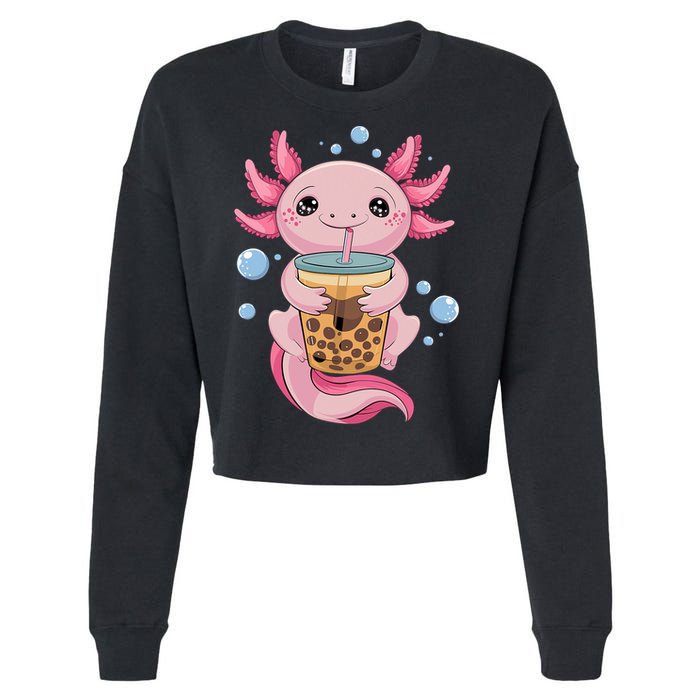 Axolotl Boba Tea Bubble Tea Kawaii Axolotl Cropped Pullover Crew