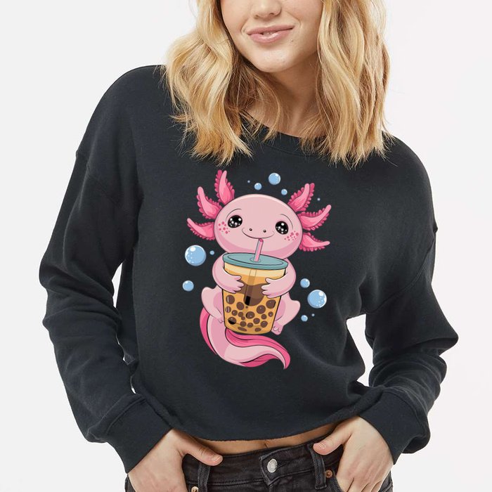 Axolotl Boba Tea Bubble Tea Kawaii Axolotl Cropped Pullover Crew