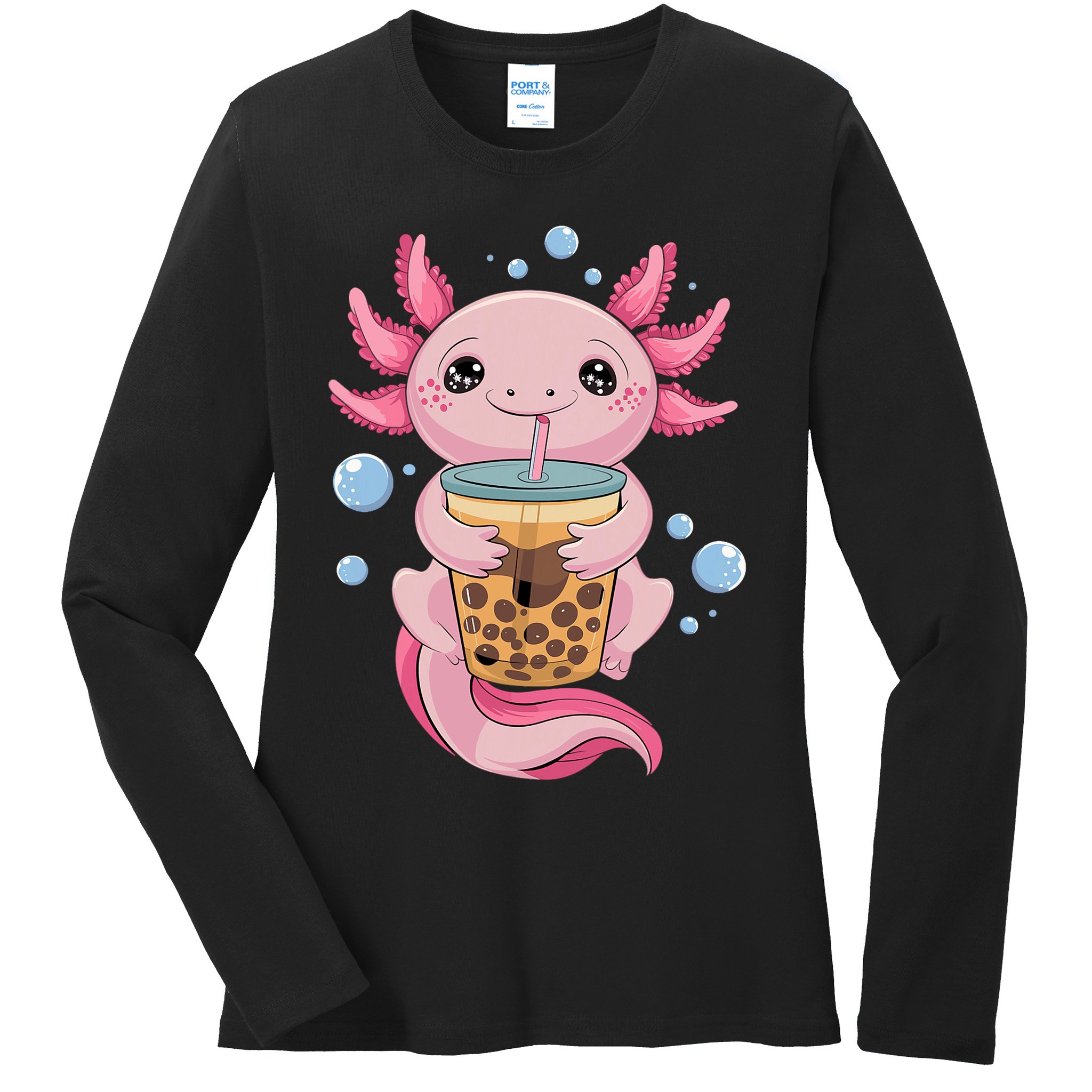 Axolotl Boba Tea Bubble Tea Kawaii Axolotl Ladies Long Sleeve Shirt