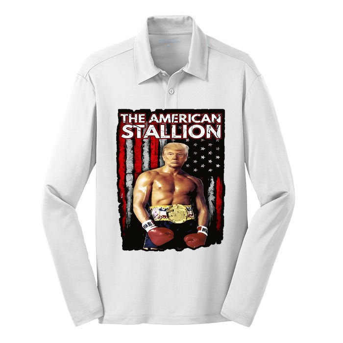 America Boxer Trump Rocky Trump Meme Trump 2024 Silk Touch Performance Long Sleeve Polo