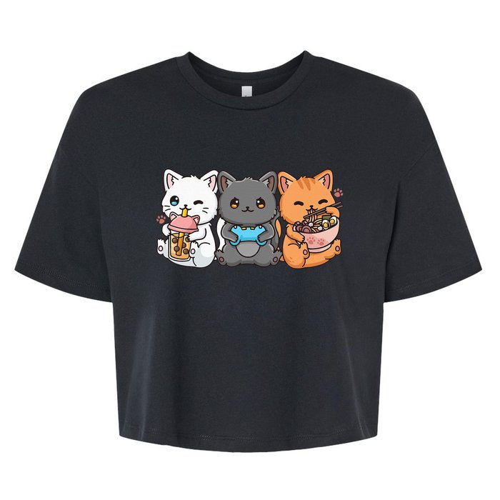 Anime Boba Tea Bubble Tea Gaming Gamer Ramen Cat Bella+Canvas Jersey Crop Tee