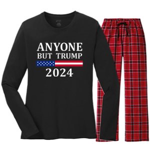 Anyone But Trump 2024 Presidential Campaign Style  Women's Long Sleeve Flannel Pajama Set 