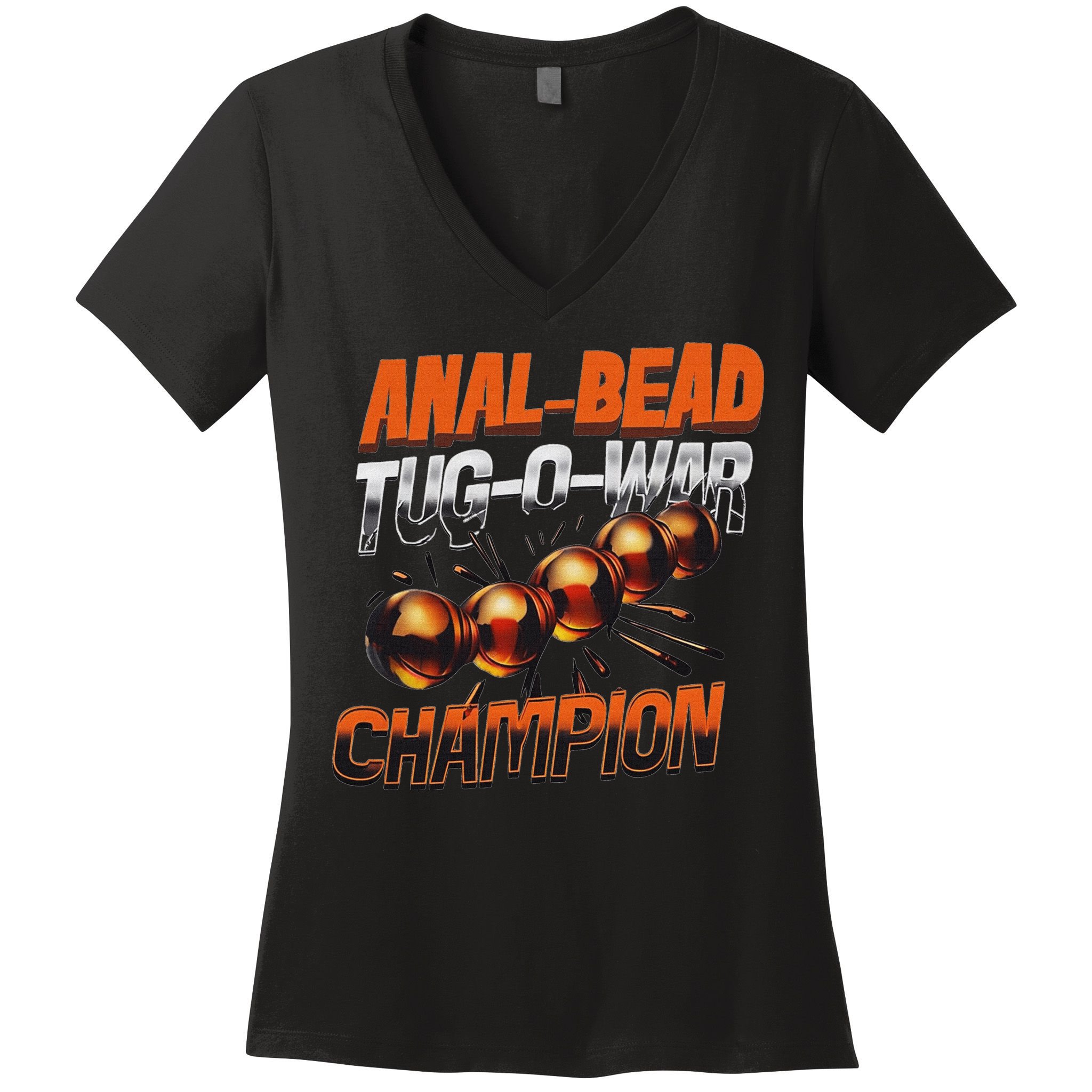 Anal Bead Tug O War Champion Funny Saying Women's V-Neck T-Shirt