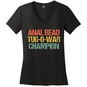 Anal Bead Tugowar Champion Funny Saying Sarcastic Novelty Women's V-Neck T-Shirt