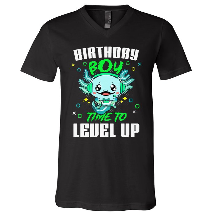 Axolotl Birthday Time to Level Up Gamer Birthday V-Neck T-Shirt