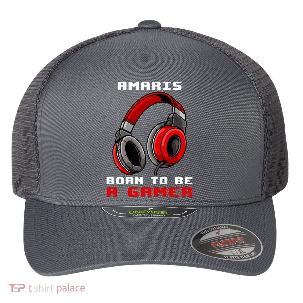 Amaris Born To Be A Gamer Personalized Gift Funny Gamer Flexfit Unipanel Trucker Cap