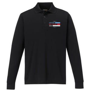 Anyone But Trump 2024 President Election Funny Anti Trump Performance Long Sleeve Polo