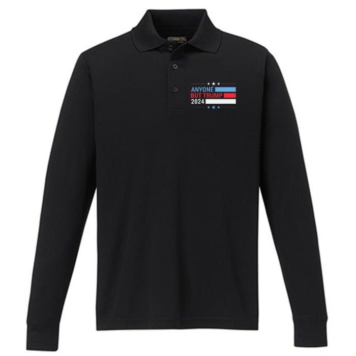 Anyone But Trump 2024 President Election Funny Anti Trump Performance Long Sleeve Polo