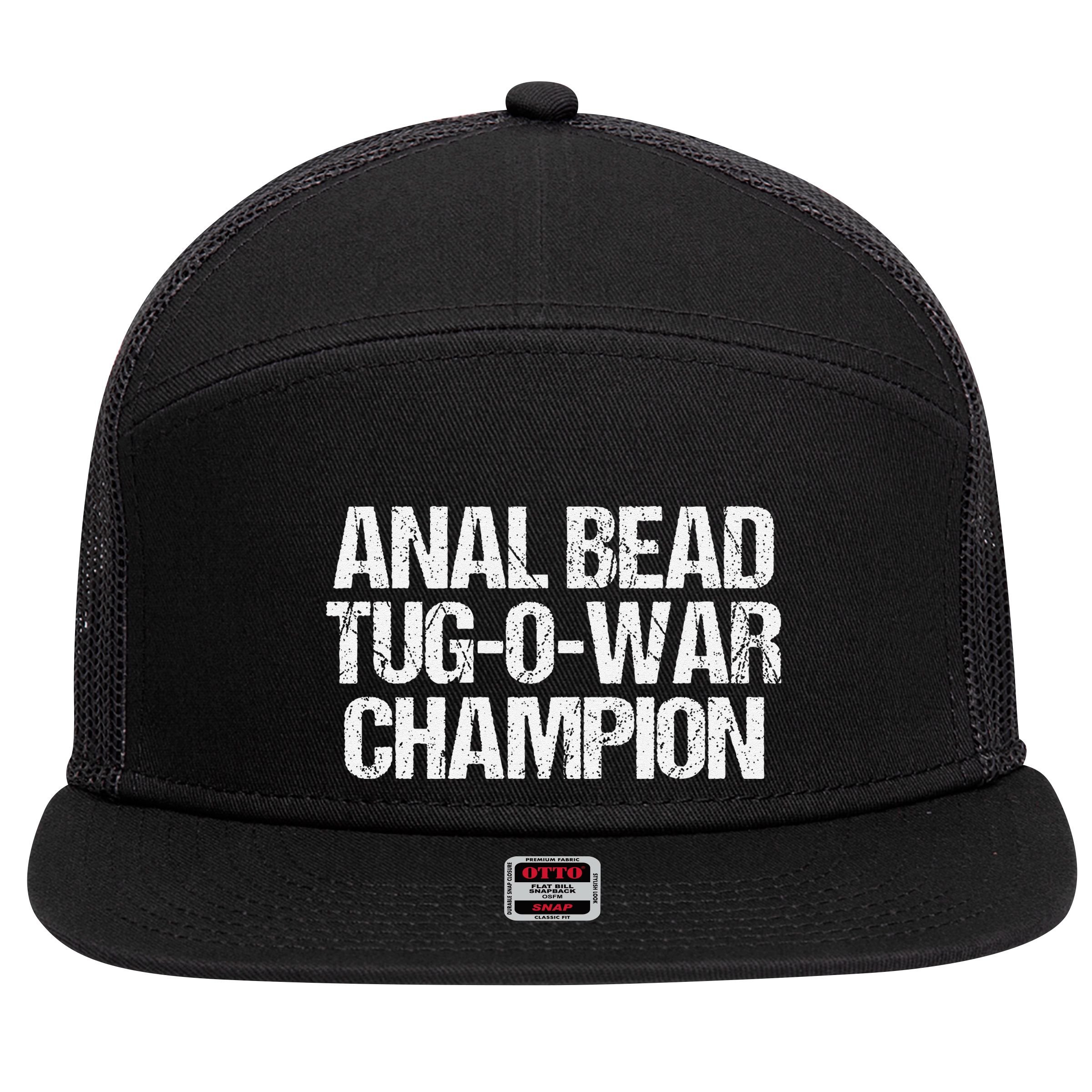Anal Bead Tugowar Champion Funny Saying Sarcastic Novelty 7 Panel Mesh Trucker Snapback Hat