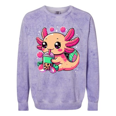 Axolotl Boba Tea Kawaii Neko Japanese Bubble Tea Colorblast Crewneck Sweatshirt