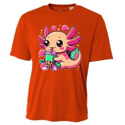 Axolotl Boba Tea Kawaii Neko Japanese Bubble Tea Cooling Performance Crew T-Shirt