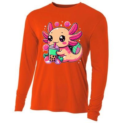 Axolotl Boba Tea Kawaii Neko Japanese Bubble Tea Cooling Performance Long Sleeve Crew