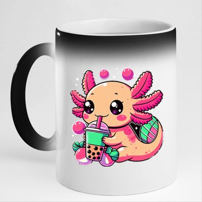 Axolotl Boba Tea Kawaii Neko Japanese Bubble Tea 11oz Black Color Changing Mug