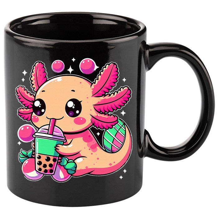 Axolotl Boba Tea Kawaii Neko Japanese Bubble Tea 11oz C Handle Ceramic Mug