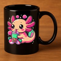 Axolotl Boba Tea Kawaii Neko Japanese Bubble Tea 11oz C Handle Ceramic Mug