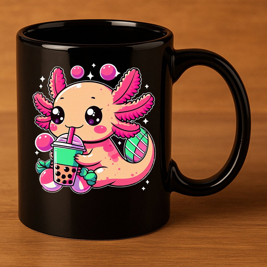 Axolotl Boba Tea Kawaii Neko Japanese Bubble Tea 11oz C Handle Ceramic Mug