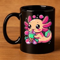 Axolotl Boba Tea Kawaii Neko Japanese Bubble Tea 11oz C Handle Ceramic Mug