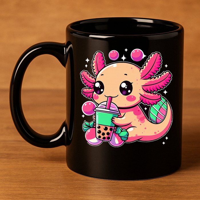 Axolotl Boba Tea Kawaii Neko Japanese Bubble Tea 11oz C Handle Ceramic Mug