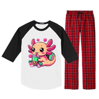 Axolotl Boba Tea Kawaii Neko Japanese Bubble Tea Raglan Sleeve Pajama Set