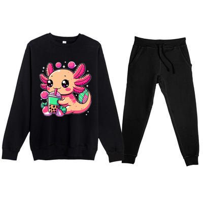 Axolotl Boba Tea Kawaii Neko Japanese Bubble Tea Premium Crewneck Sweatsuit Set