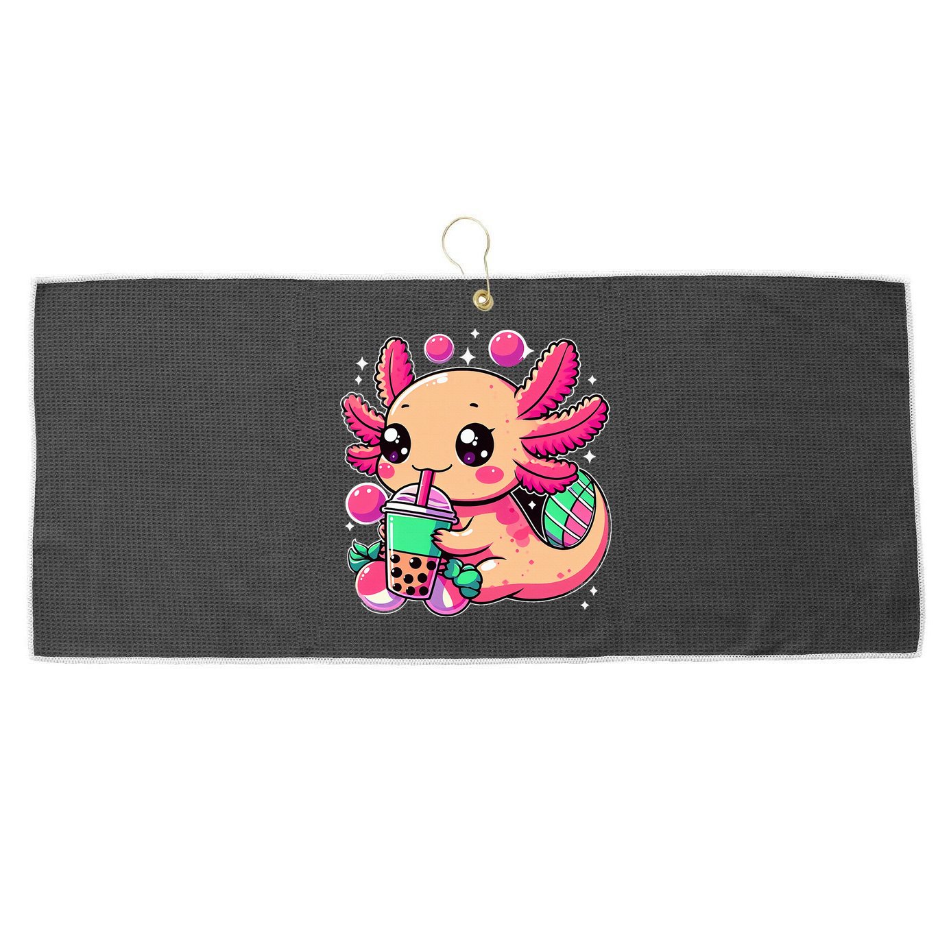 Axolotl Boba Tea Kawaii Neko Japanese Bubble Tea Large Microfiber Waffle Golf Towel