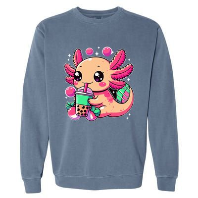 Axolotl Boba Tea Kawaii Neko Japanese Bubble Tea Garment-Dyed Sweatshirt