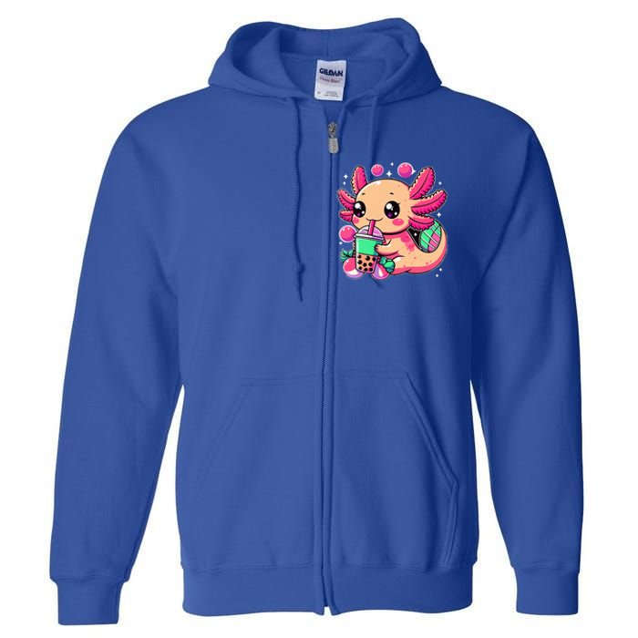 Axolotl Boba Tea Kawaii Neko Japanese Bubble Tea Full Zip Hoodie