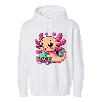 Axolotl Boba Tea Kawaii Neko Japanese Bubble Tea Garment-Dyed Fleece Hoodie