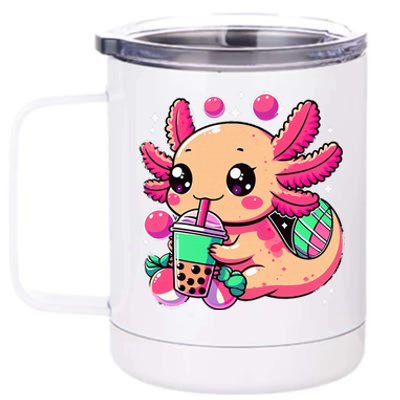 Axolotl Boba Tea Kawaii Neko Japanese Bubble Tea 12 oz Stainless Steel Tumbler Cup