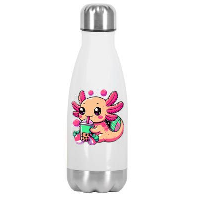 Axolotl Boba Tea Kawaii Neko Japanese Bubble Tea Stainless Steel Insulated Water Bottle