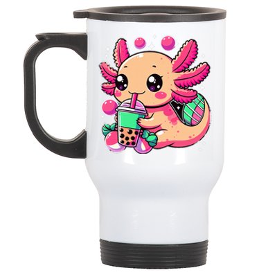 Axolotl Boba Tea Kawaii Neko Japanese Bubble Tea Stainless Steel Travel Mug